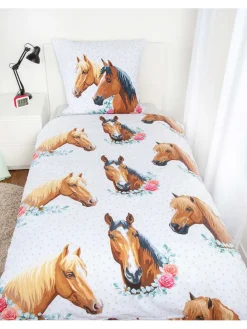 Renforcé-Bettwäsche-Set ''Pferd'' in Weiß