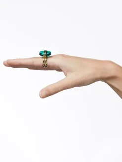 Ring mit Kristall in Gold/ Grün