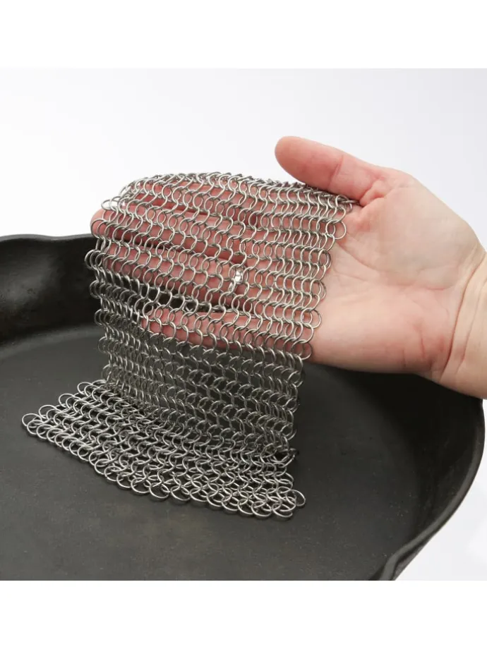 Ringreiniger für Gusseisen Feuertöpfe Netzreiniger 20x20cm in silber