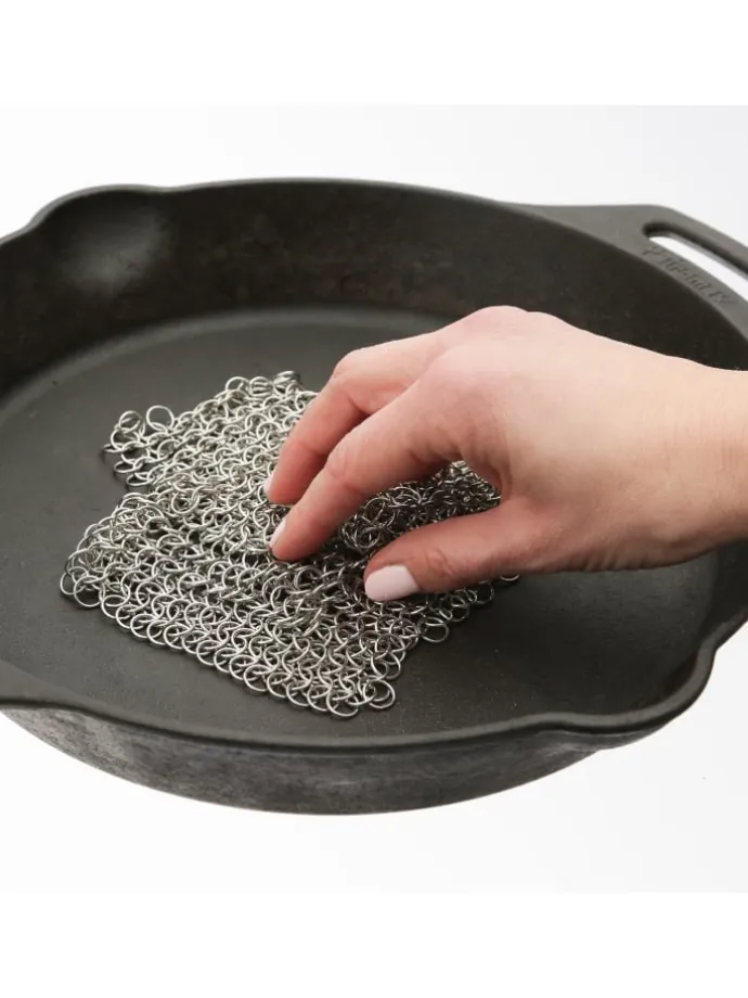 Ringreiniger für Gusseisen Feuertöpfe Netzreiniger 20x20cm in silber