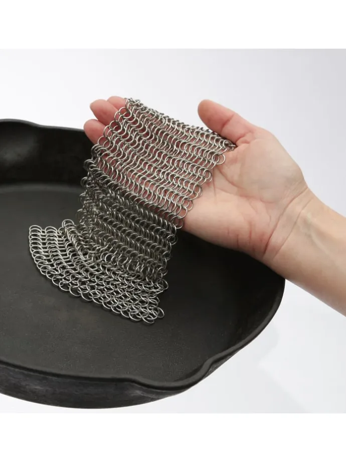Ringreiniger für Gusseisen Feuertöpfe Netzreiniger 20x20cm in silber