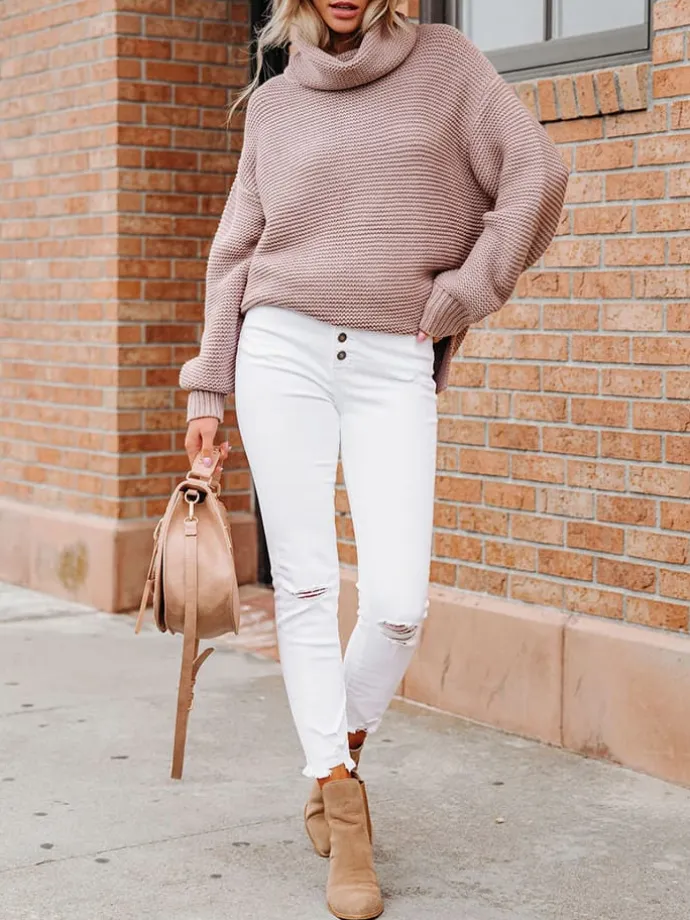 Rollkragenpullover in Altrosa