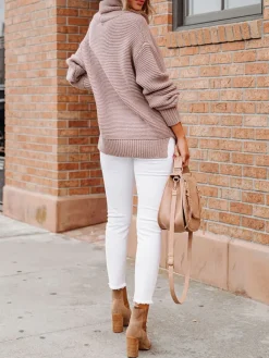 Rollkragenpullover in Altrosa