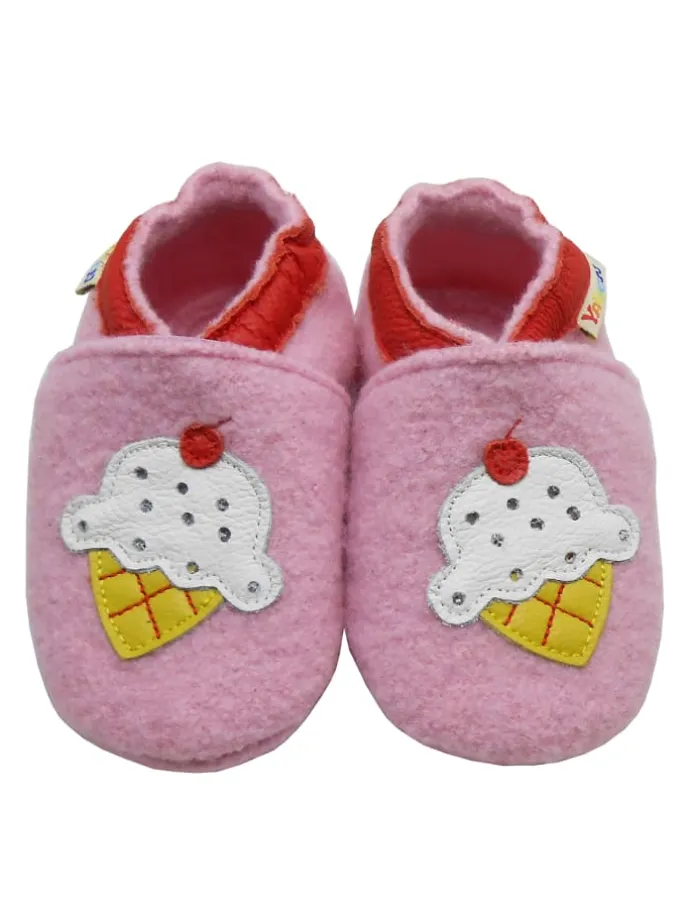 Rosa Woll-Krabbelschuhe "Ice Cream“