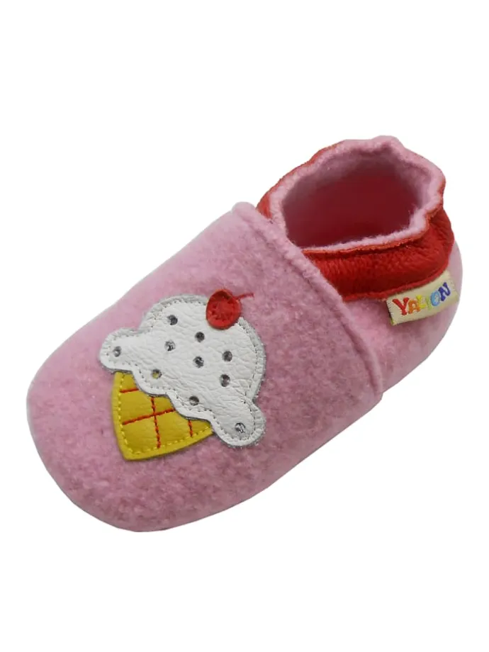 Rosa Woll-Krabbelschuhe "Ice Cream“
