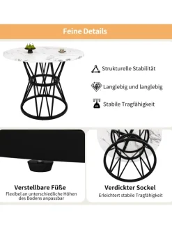 Runder Esstisch Ø100cm mit Metallgestell in Schwarz