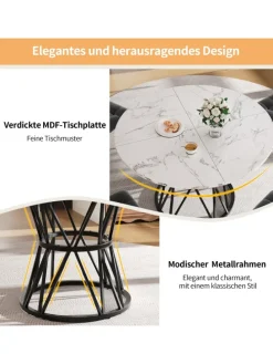 Runder Esstisch Ø100cm mit Metallgestell in Schwarz