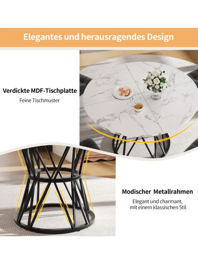 Runder Esstisch Ø100cm mit Metallgestell in Schwarz