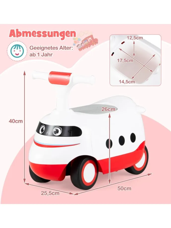 Rutschauto mit Hupe & Stauraum in Weiß