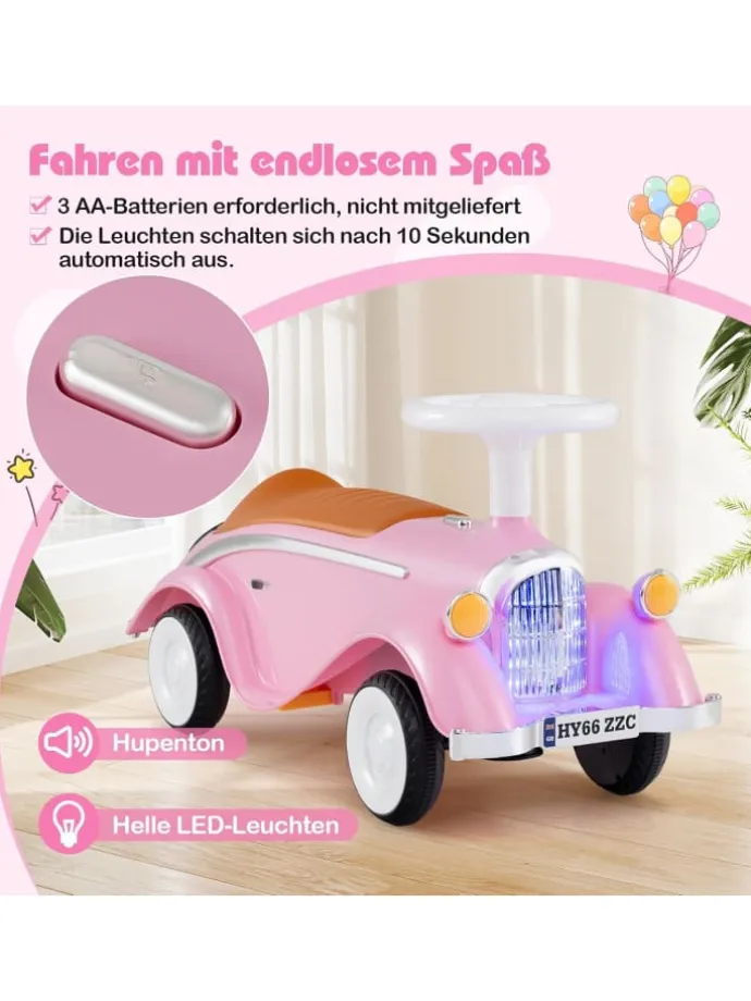 Rutschauto mit Lenkrad in Rosa