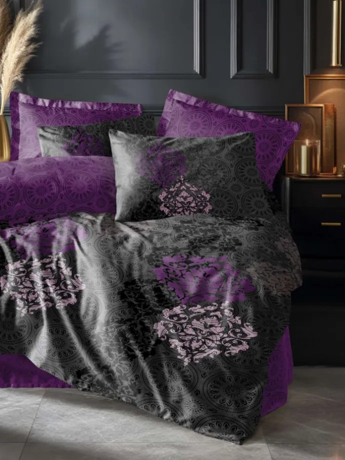 Satin-Bettwäsche-Set "Leylazar" in Grau/ Lila