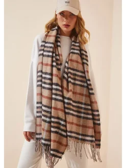 Schal in Camel/ Schwarz - (L)200 x (B)80 cm