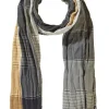 Schal in Khaki/ Dunkelblau/ Gelb