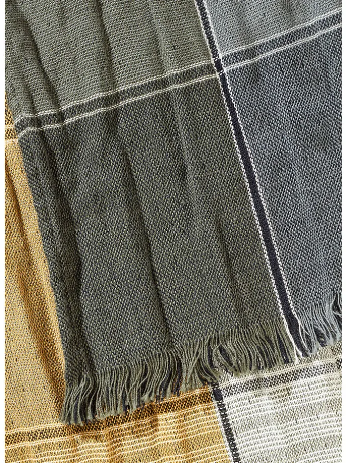 Schal in Khaki/ Dunkelblau/ Gelb