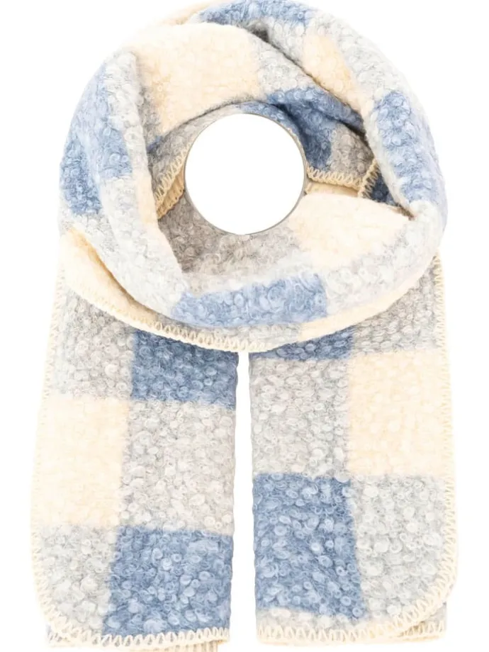 Schal "Karo & Teddy" in Creme/ Hellblau - (L)180 x (B)60 cm