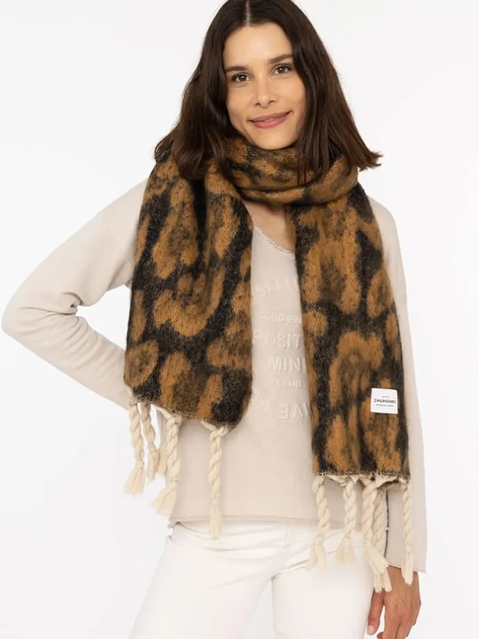 Schal "Leo & Tassel" in Hellbraun - (L)224 x (B)42 cm