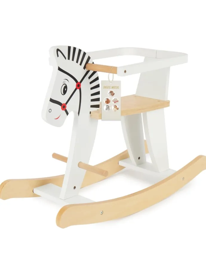 Schaukeltier aus Holz Zebra in Weiß