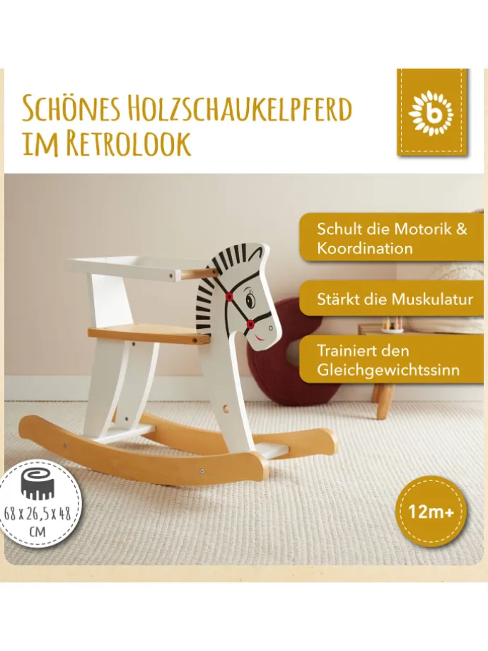 Schaukeltier aus Holz Zebra in Weiß