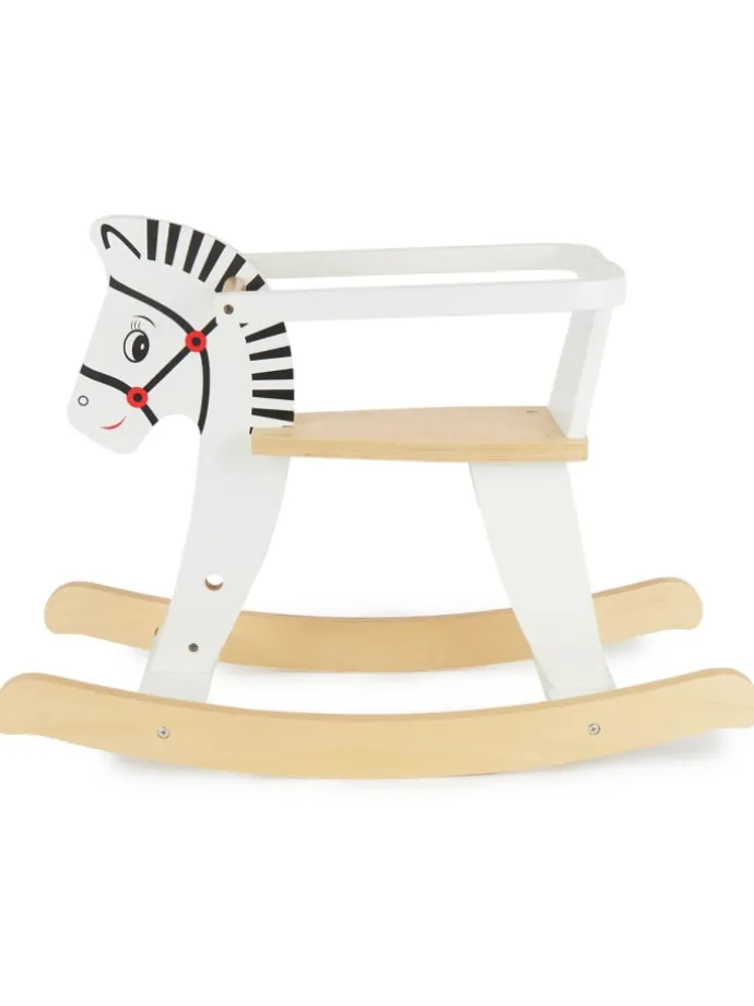 Schaukeltier aus Holz Zebra in Weiß