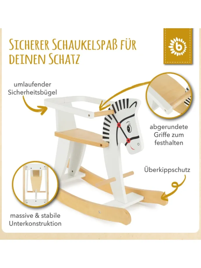 Schaukeltier aus Holz Zebra in Weiß