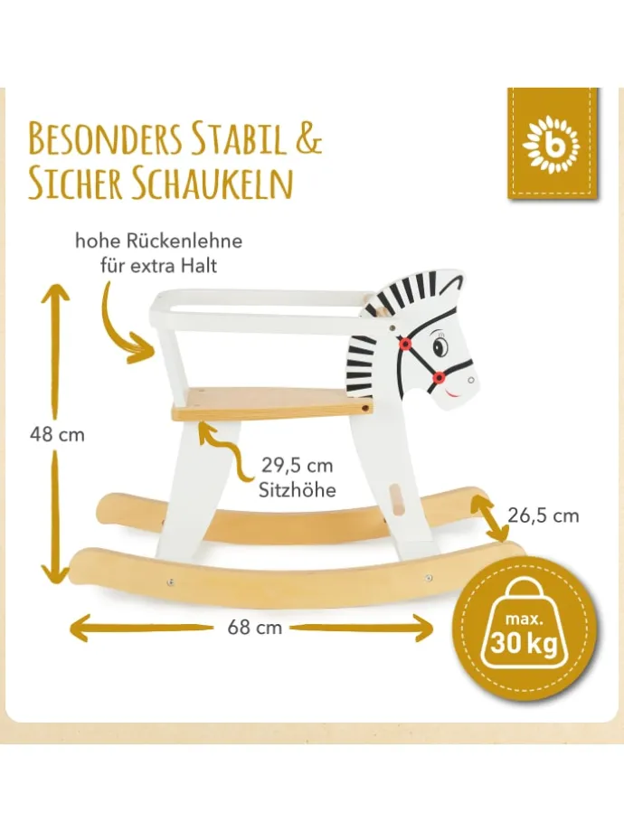 Schaukeltier aus Holz Zebra in Weiß