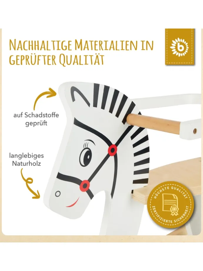 Schaukeltier aus Holz Zebra in Weiß