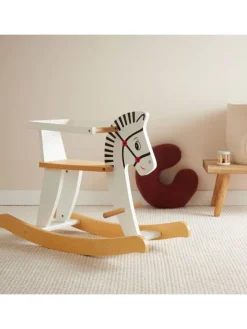 Schaukeltier aus Holz Zebra in Weiß