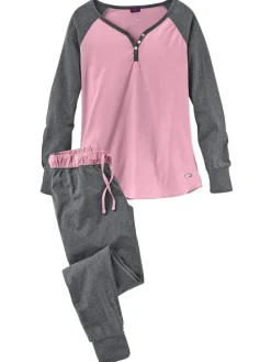 Schlafanzug in rosa-anthrazit-meliert
