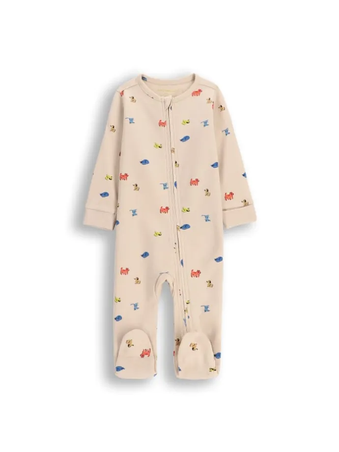 Schlafoverall mit Füßen in beige