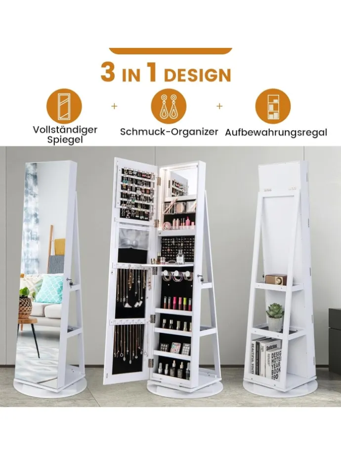 Schmuckschrank 3 in 1 drehbar in Weiß