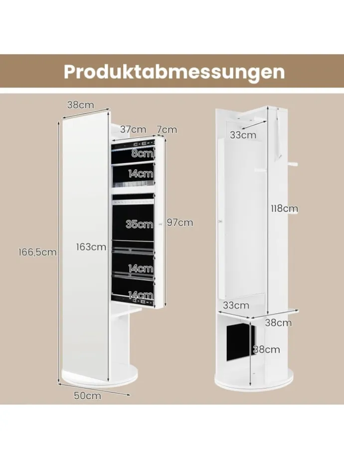 Schmuckschrank dehbar mit Spiegel in Weiß