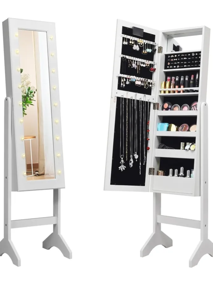 Schmuckschrank mit 18 LEDS in Weiß