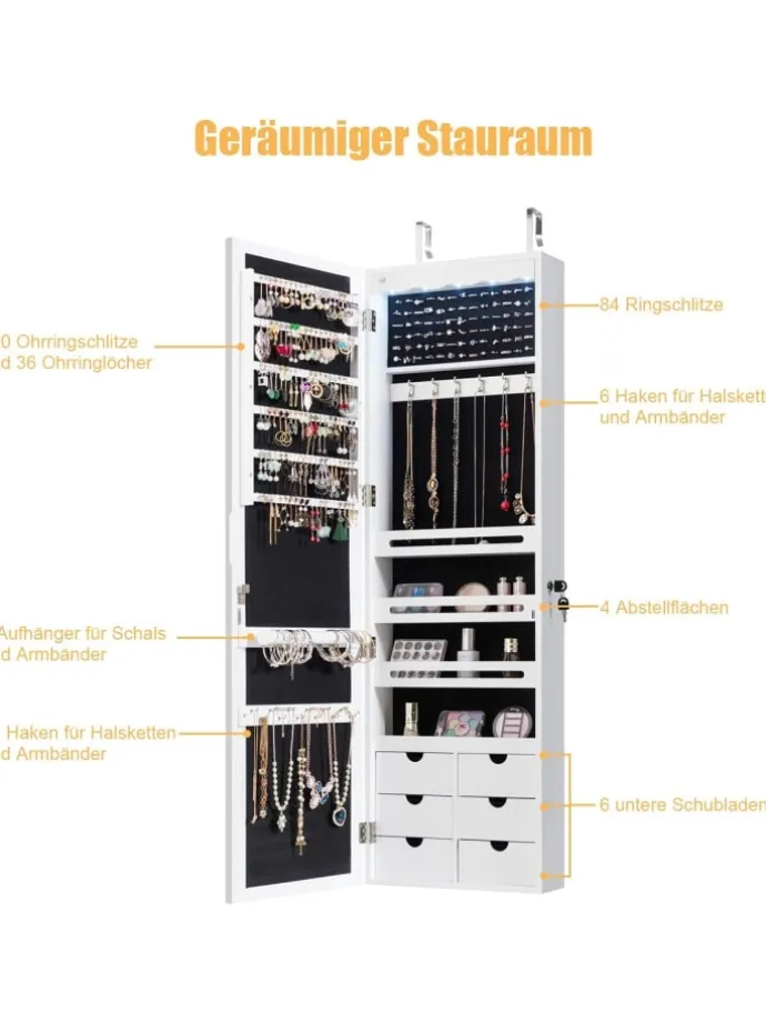 Schmuckschrank mit LED in Weiß