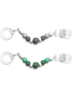 Schnullerkette mit Silikon-Perlen & Gummiring in gruen,grau
