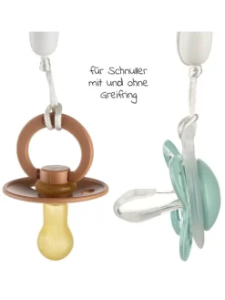 Schnullerkette mit Silikon-Perlen & Gummiring in gruen,grau