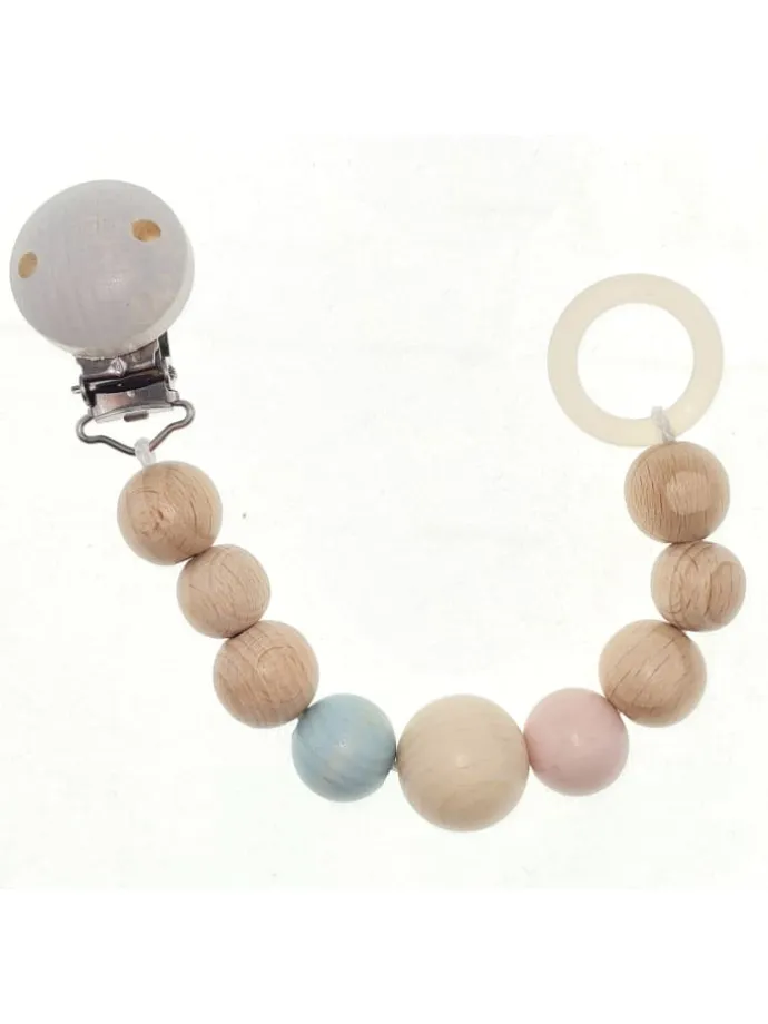 Schnullerkette "nature" in rosa/blue