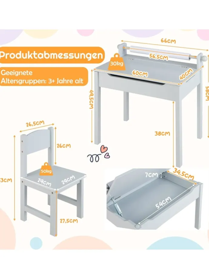 Schreibtisch Set ab 3 Jahren in Grau