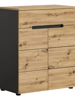 Schuhkommode  (B/H/T: 80x94x37 cm) in Basalt grau und Artisan Nachbildung