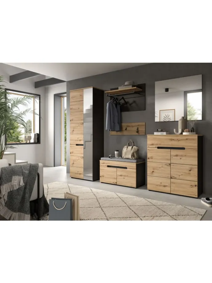 Schuhkommode (B/H/T: 80x94x37 cm) in Basalt grau und Artisan Nachbildung