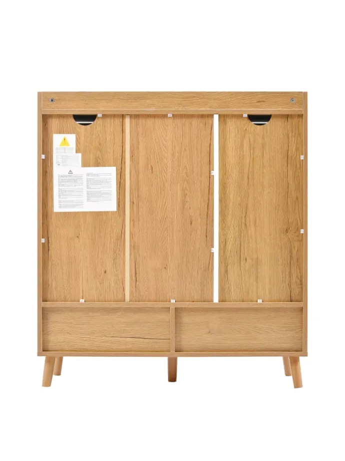 Schuhschrank in Natürlich mit verstellbaren Einlegeböden H99 B90 T35 cm