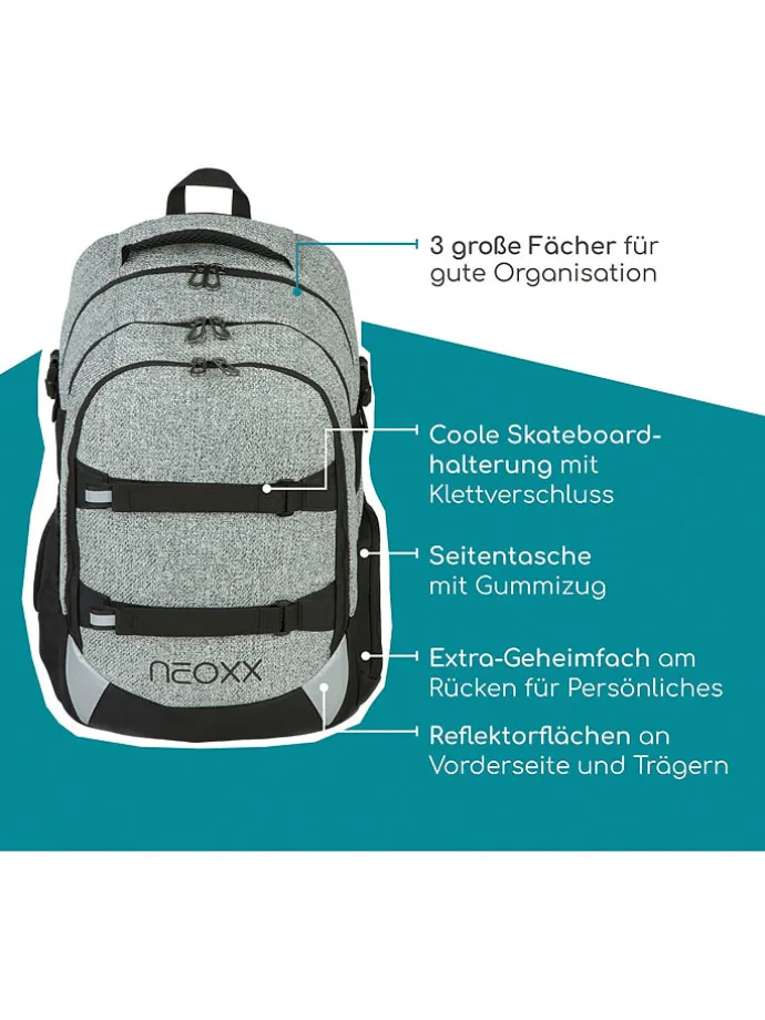 Schulrucksack "Wool the World" in Grau/ Schwarz - (B)31 x (H)45,5 x (T)24 cm