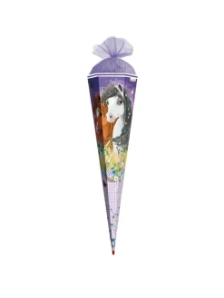 Schultüte groß Blumenpferde 85 cm, Glitter in Lila
