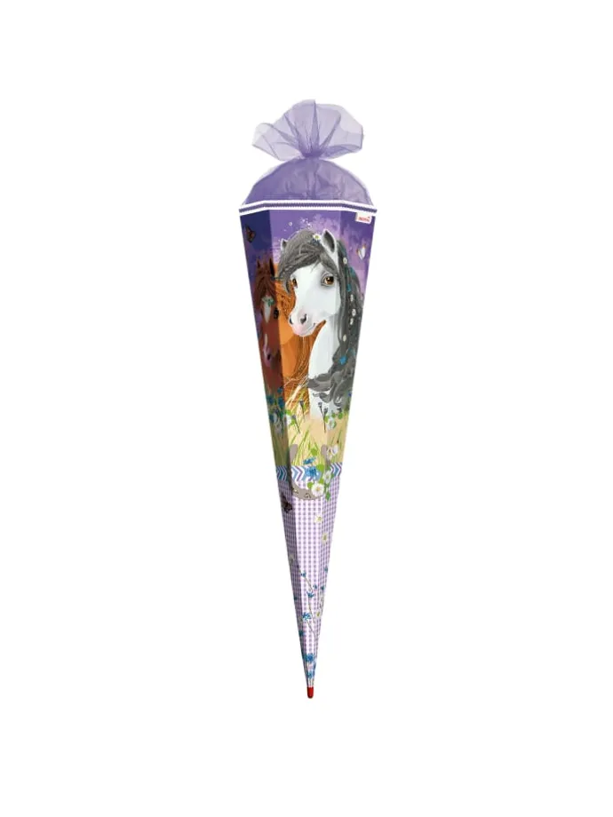 Schultüte groß Blumenpferde 85 cm, Glitter in Lila