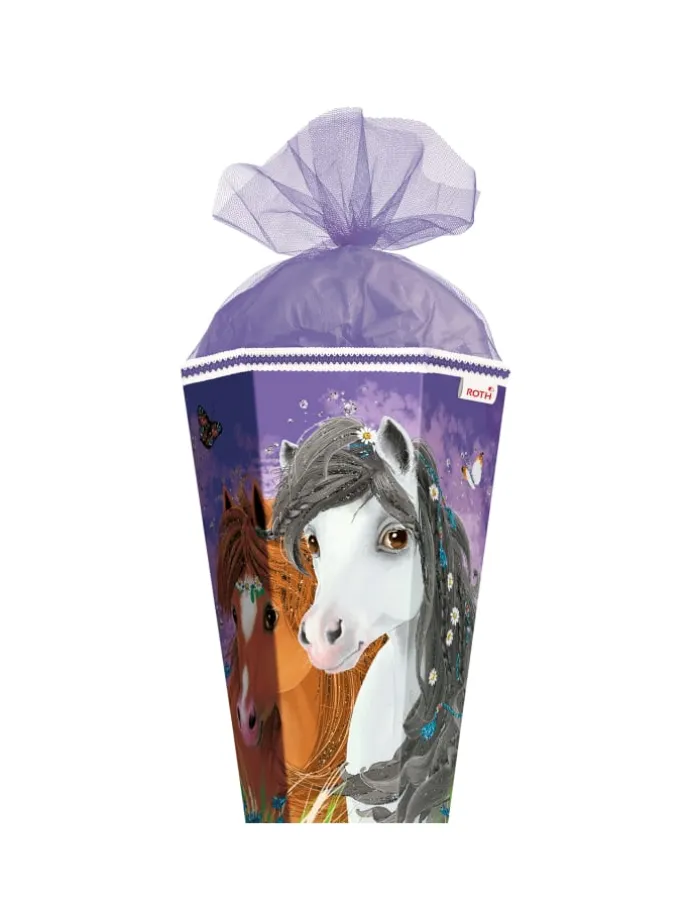 Schultüte groß Blumenpferde 85 cm, Glitter in Lila