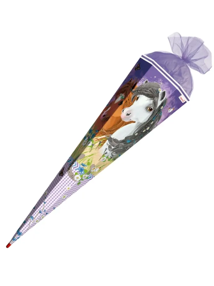 Schultüte groß Blumenpferde 85 cm, Glitter in Lila
