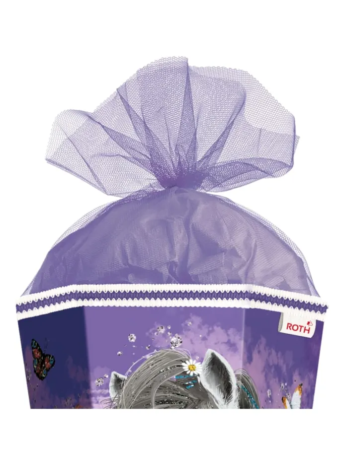 Schultüte groß Blumenpferde 85 cm, Glitter in Lila