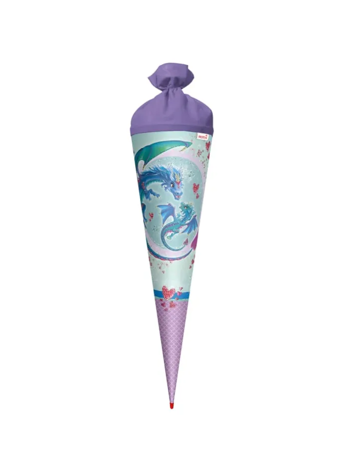 Schultüte groß Drachenliebe 70 cm, Glitter in Hellblau