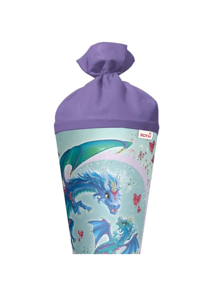 Schultüte groß Drachenliebe 70 cm, Glitter in Hellblau