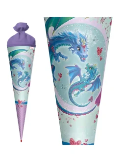 Schultüte groß Drachenliebe 70 cm, Glitter in Hellblau