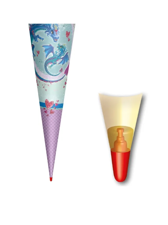 Schultüte groß Drachenliebe 70 cm, Glitter in Hellblau